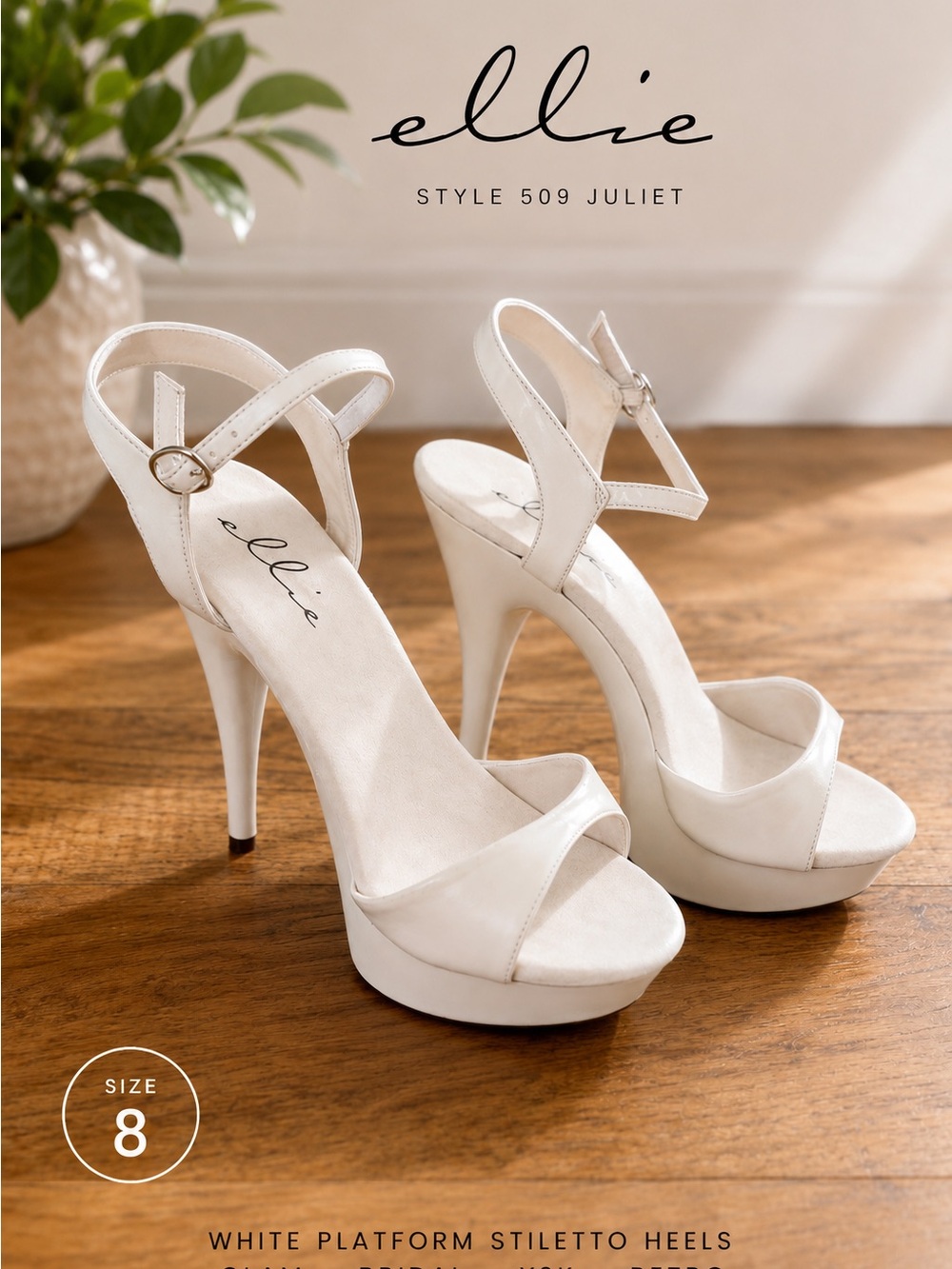 Ellie White Platform Stiletto Heels - Juliet Style